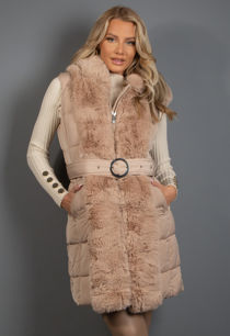 Belted Hooded Gilet With Faux Fur