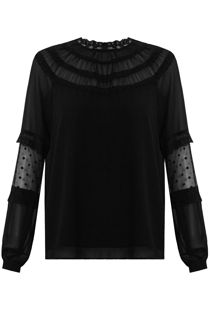 Black Mesh Textured Lined Blouse