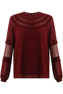Wine Mesh Textured Lined Blouse