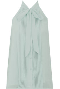 Pleated Pussybow Blouse In Mint