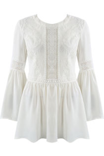 White Embroidered Bell Sleeve Swing Tunic