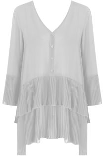 White Pleated Tier Button Up Mini Satin Dress 