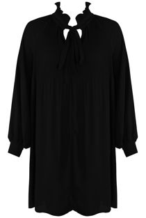 Black Ruched Tie Up Neck Dress