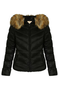 Black Quilted Jacket with Fur Hood