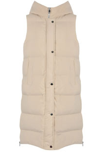 Beige Long Puffer Gilet with Hood