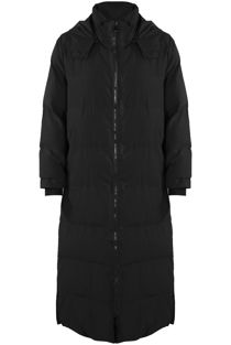 Black Longline Puffer Jacket With Hood