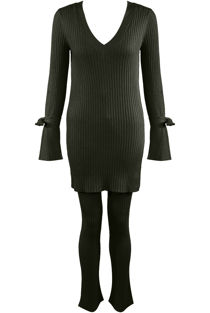 Khaki Ribbed V Neck Jumper & Legging Loungewear Set