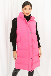 Fuchsia Longline Puffer Gilet with Hood 