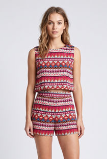Pink Aztec Printed Sleeveless Top & Shorts set