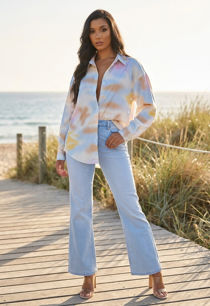Beige Tie Dye Print Long Sleeve Shirt