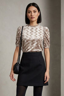 Beige Velvet Contrast Textured Blouse