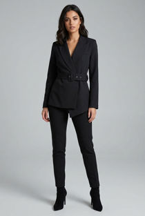 Black Asymmetric Belted Blazer