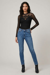 Black Lace Long Sleeve Mesh Bodysuit
