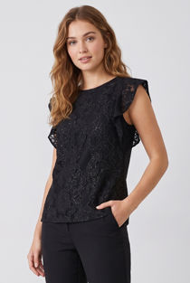 Black Floral Lace Crochet Layered Sleeve Crop Tops