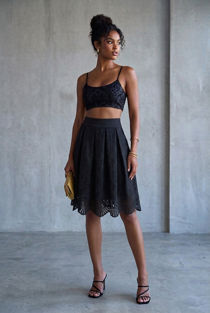 Black Lace Chiffon Lined Flare Skirt