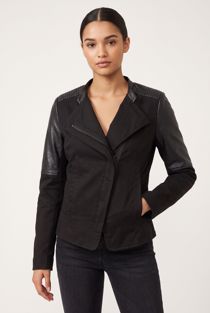 Black Canvas with PVC Arms Biker Jacket