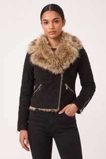 Black Suede Fur Collar Jacket