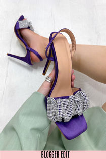 Purple Diamante Embellished Heeled Sandals