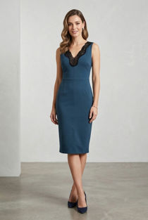Navy Front & Back Lace Detail Bodycon Dress
