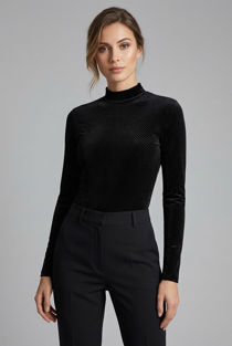 Black Textured High Neck Bodysuit