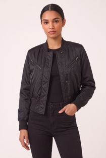 Navy Zipped Pocket Cropped Bomber Jacket 