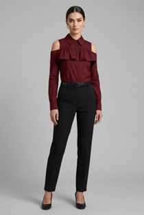 Wine Frill Cold Shoulder Long Sleeve Shirt