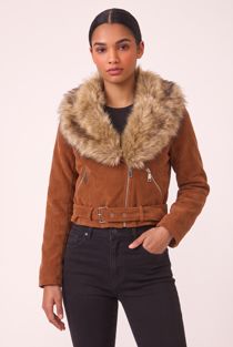 Camel Corduroy Fur Trim Jacket 