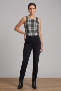 Black Check Vest Top