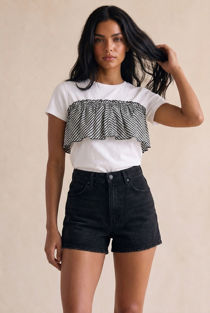 White Contrast Gingham Back Tie Up Tees