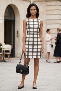 Cream Check Print Day Dress 