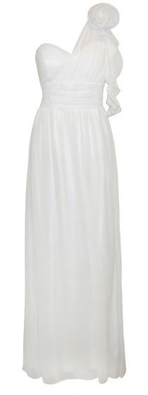 One Shoulder Cream Rose Corsage Chiffon Maxi Dress