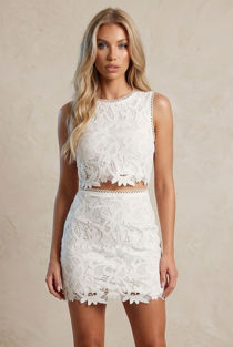 White Crochet Cut Out Mini Dress