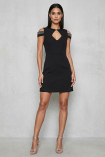 Black Cut Out Shoulder Gem Dress
