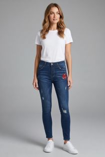  Blue Embroidered Shredded Skinny Jeans