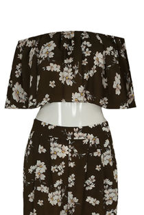 Floral Chiffon Off The Shoulder Crop Top In Khaki