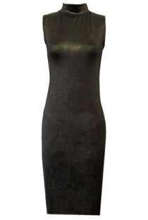 Gold Foil Sleeveless Turtle Neck Midi Dress