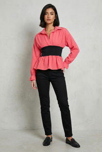 Banded Waist Peplum Blouse in Fuchsia