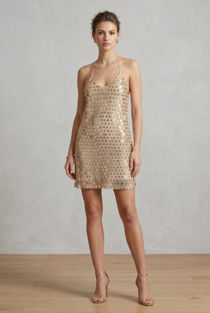 Gold Sequin Open Back Lined Shift Dress
