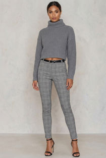 Grey Check Belted Trouser