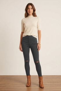 Ripped High Waisted Super Stretch Leggings in Grey
