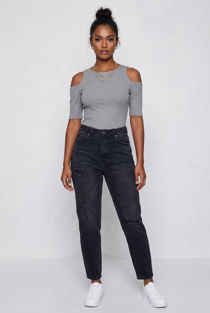 Grey Jersey Cold Shoulder Crop Top