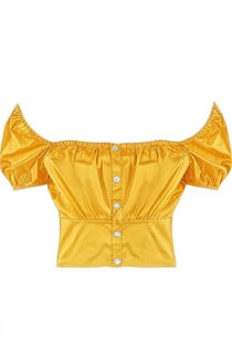 Yellow Ruched Shirred Bardot Blouse