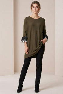 Contrast Floral Bell Sleeve Knitted Jumper 