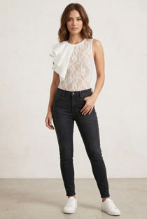 White Ruffle Lace Bodysuit