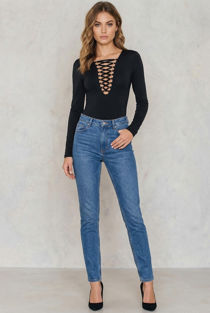 Black Lace Up Long Sleeve Bodysuit