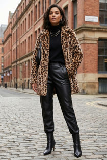 Brown Leopard Print Faux Fur Coat