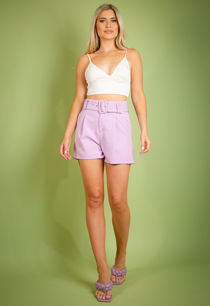 Lilac Belted Tailored Shorts