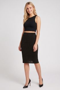 Lurex Grid Print Midi Skirt In Khaki