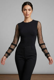 Black Open Back Netted Sleeve Bodysuit 