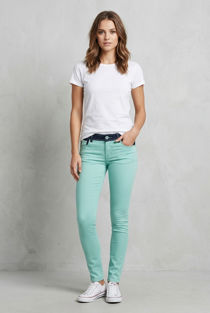 Mint Green Contrast Waist Acid Colours Skinny Jeans 